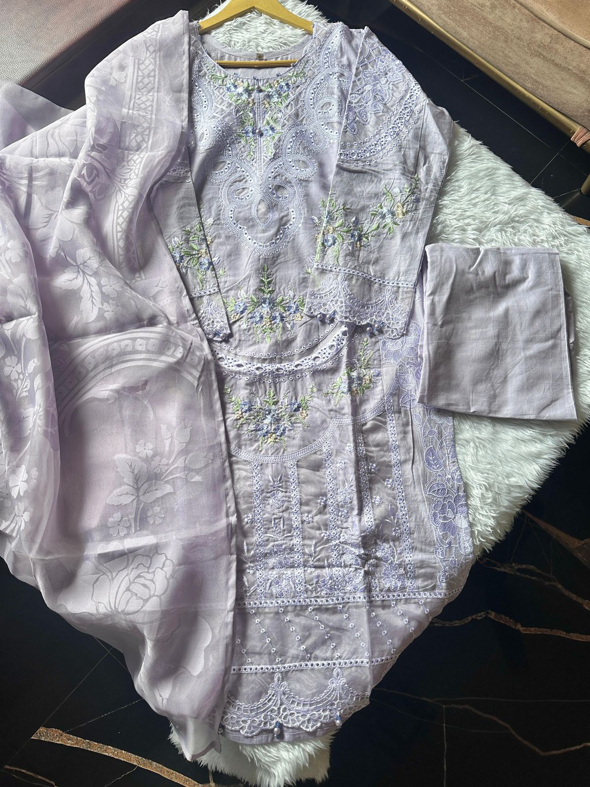 Pure Lawn Cotton with Heavy Cut Work Embroidery (Purple) - Image 2