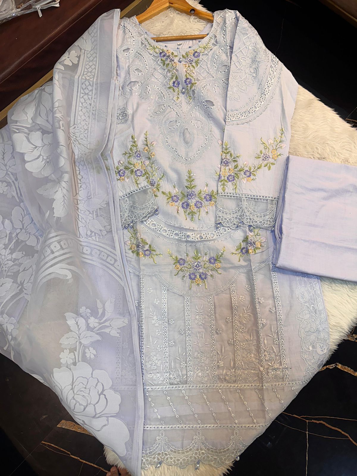 Pure Lawn Cotton with Heavy Cut Work Embroidery (Sky Blue) - Image 2