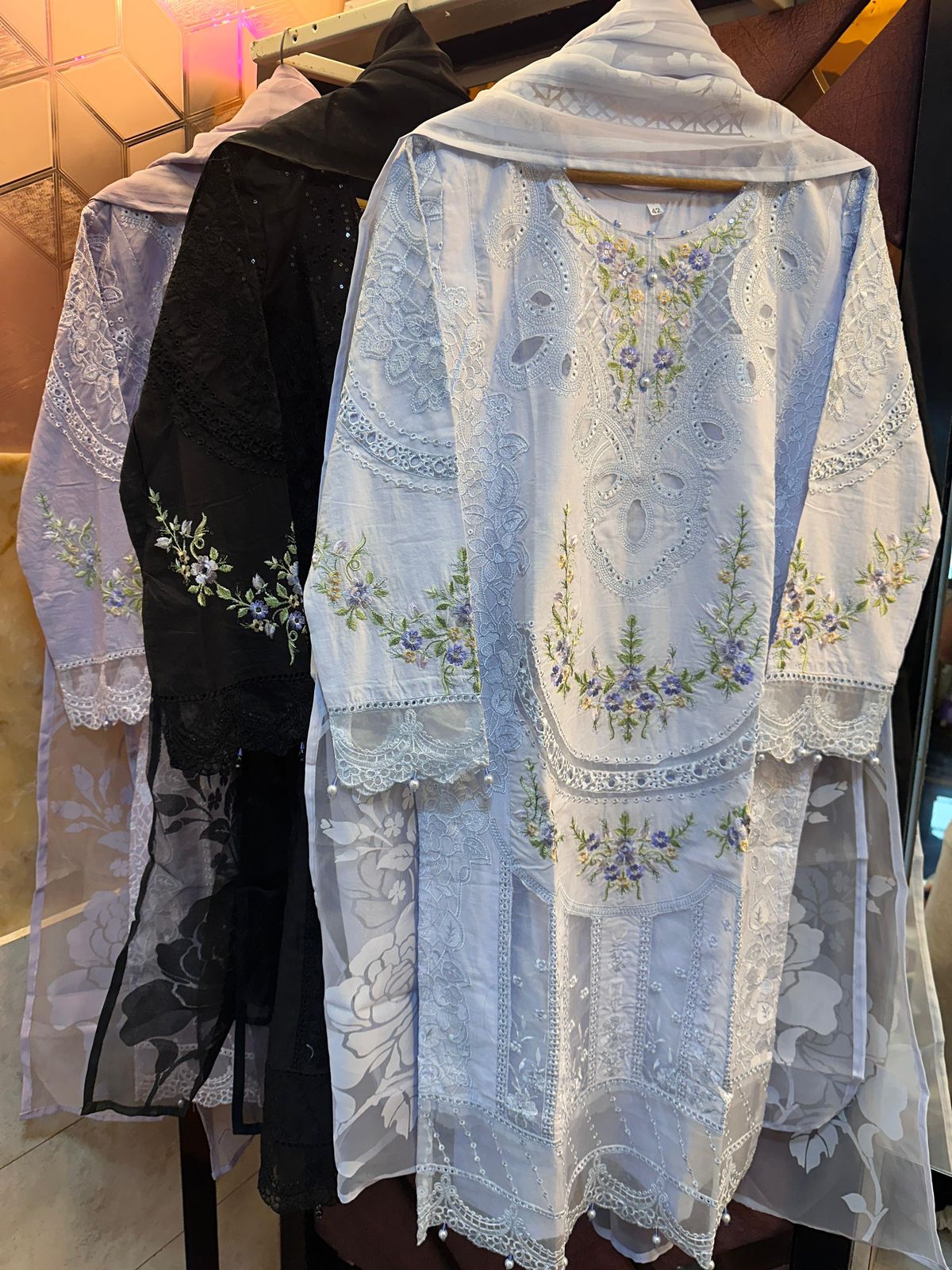 Pure Lawn Cotton with Heavy Cut Work Embroidery (Sky Blue) - Image 3