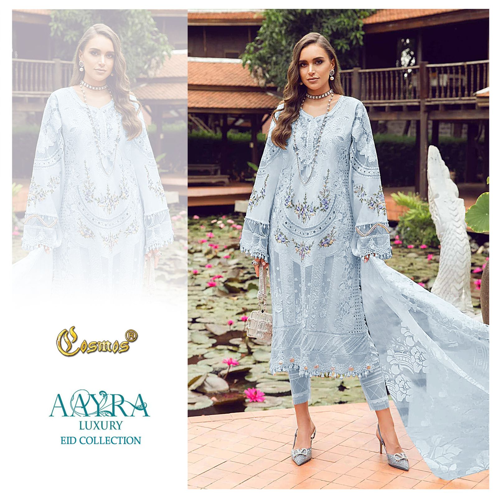 Pure Lawn Cotton with Heavy Cut Work Embroidery (Sky Blue)
