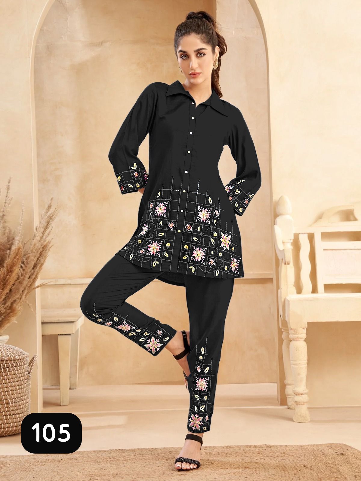 Trendy Embroidered Rayon Co-Ord Set – Square Design for Summer Wear - Image 2