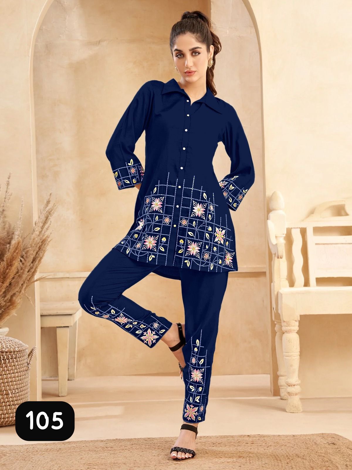 Trendy Embroidered Rayon Co-Ord Set – Square Design for Summer Wear - Image 4