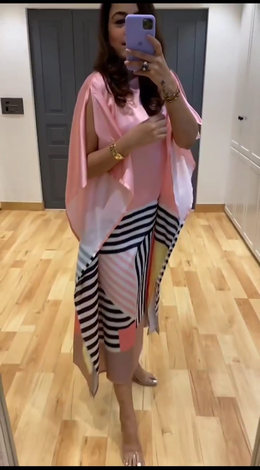 Elegant Pink Original Silk Satin Kaftan for Women