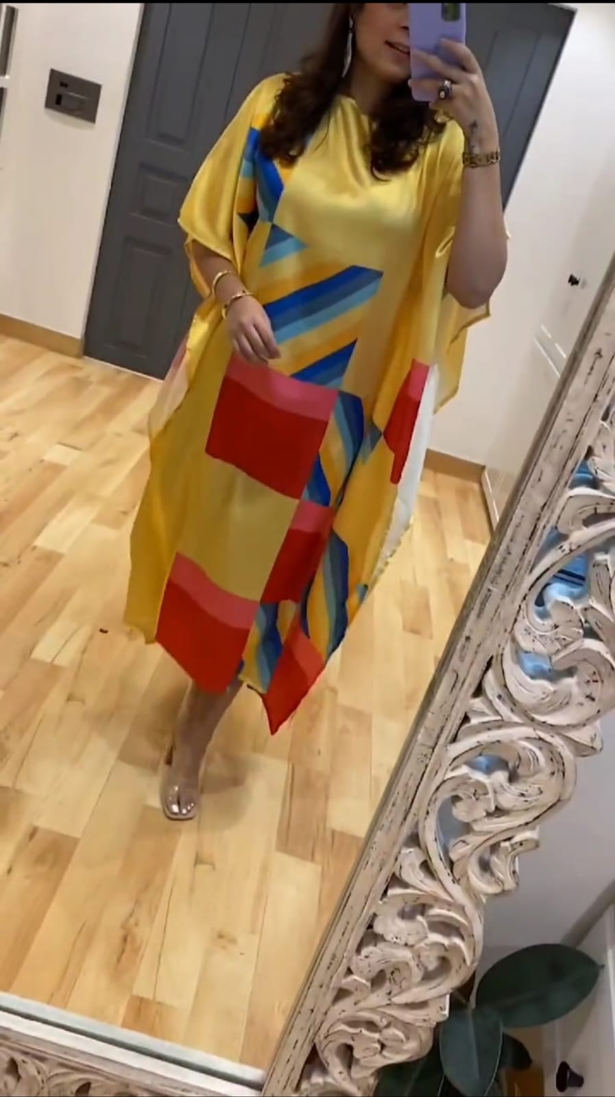Graceful Royal Gold Authentic Silk Satin Kaftan - Image 3
